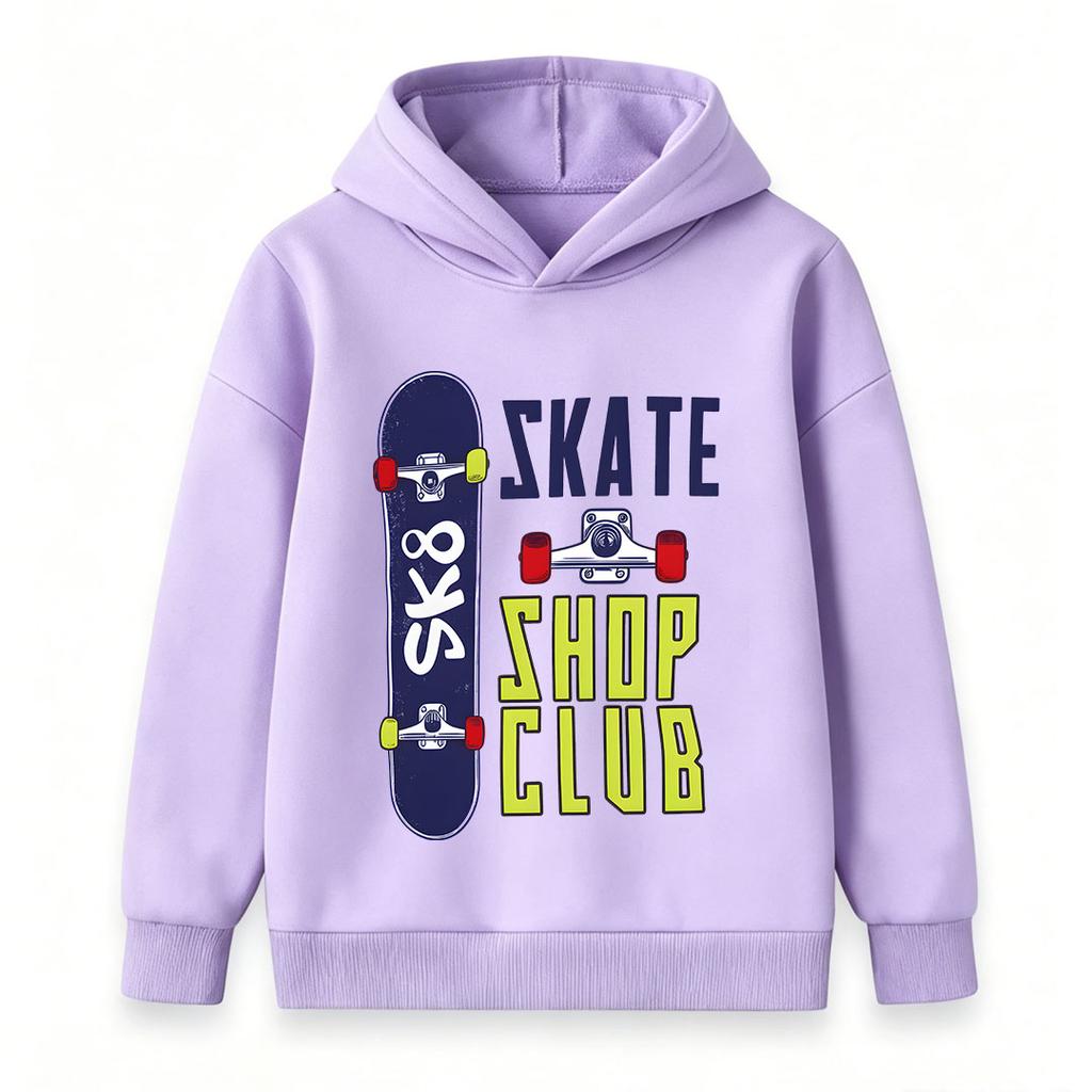 Kids Boys Girls Pullover Hoodie, Cool Skate Skateboard Pattern Casual Hooded Sweatshirt, Comfortable Long Sleeve Outerwear for Daily Street Sports Wea