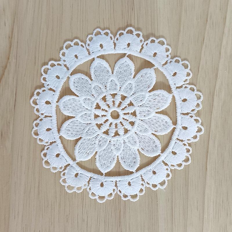 White Vintage Water-soluble Lace Small Coaster Cloth Sticker Clothes Decoration Patch Sticker DIY Hollow Embroidery Fabric Patch Accessories