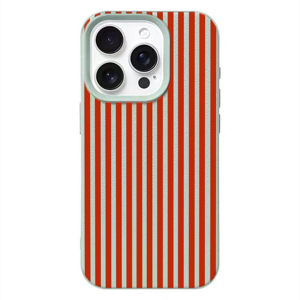 Red Black Stripe Leather Texture Soft Case for iPhone 17 17E 16 15 14 13 12 11 Pro Max Aesthetic Shockproof Cover