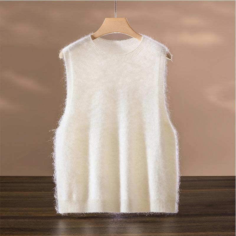

Soft and skin-friendly cashmere wool brushed fleece neck pullover vest for women to fold in early autumn and wear a sleeveless sweater M белый