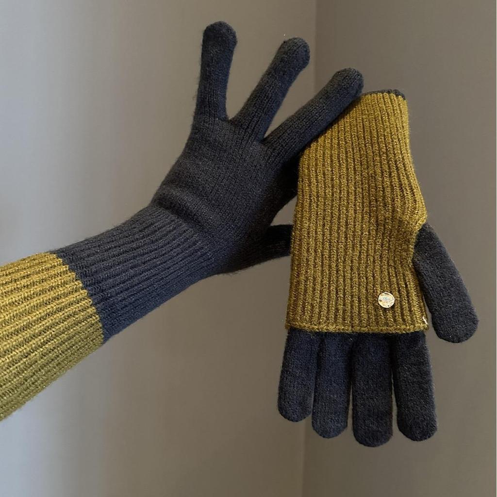 Melaleuca Women's Dual-Use Touchscreen Wool Gloves, Winter Color Block, Fingerless and Full Finger, Ideal for Riding and Students