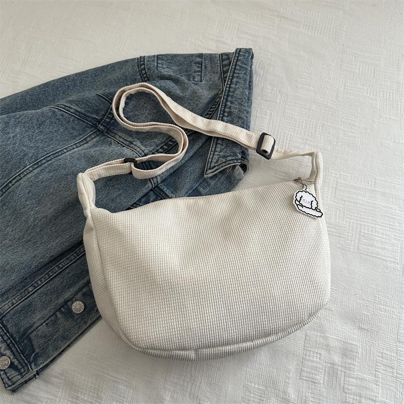 New Candy Color Waffle Art Student Versatile Simple Daily Women's Shoulder Crossbody Bag