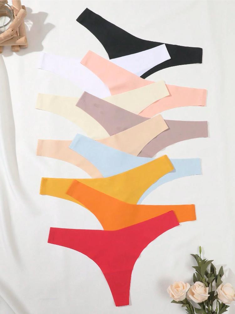 8PCS/Set Seamless Ice Silk Panties Women V-Waist Underwear Sexy Sports Briefs Panties Female Soft Ultra-thin Lingerie G-string