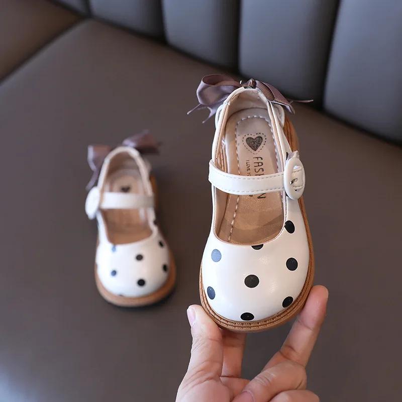 

Spring Summer Cut-outs Toddler Girl Shoes Princess Mary Janes Sweet and Cute Polka Dot Student Sandals for Girls Bow H01113 21 бежевий