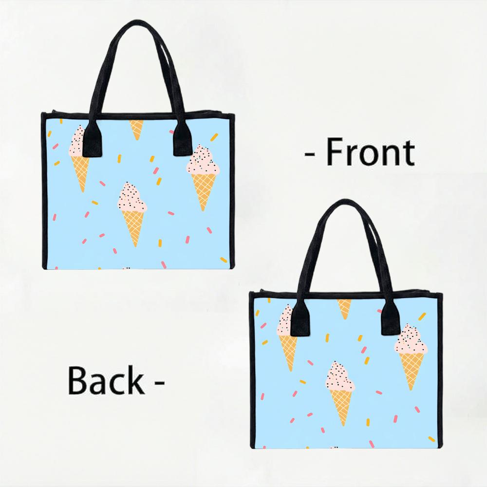 Cute Ice Cream Print Tote Bag Casual Reusable Shopping Handbag for Daily Use