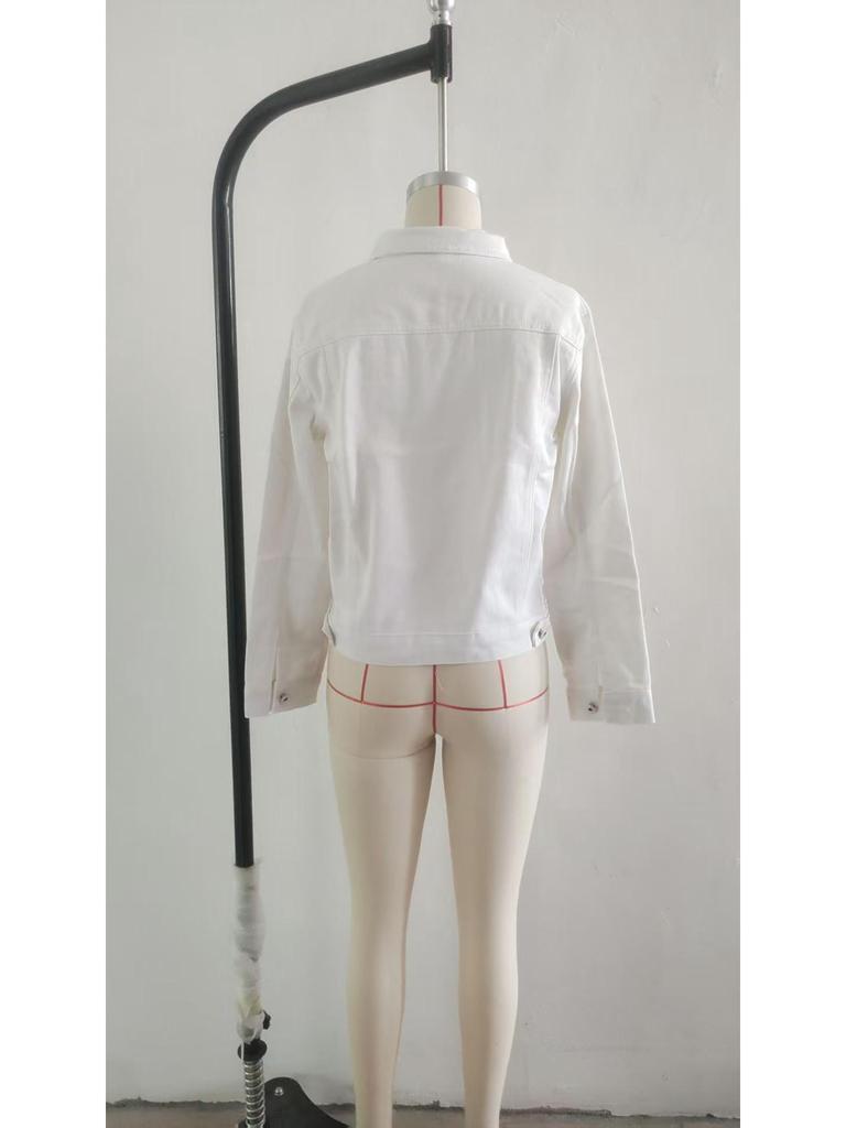 2025 Slim Fit Women's Denim Bomber Jacket with Turn-Down Collar and Pockets