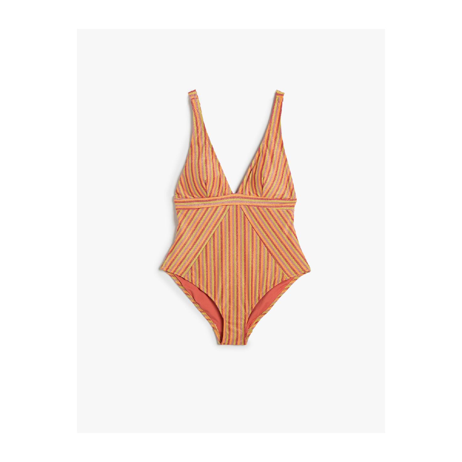 

Covered Glitter Swimsuit V-neck Adjustable Straps 34 синий