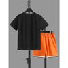 2PCS boys' basketball pattern round neck short sleeved T-shirt and shorts casual set suitable spring summer outings