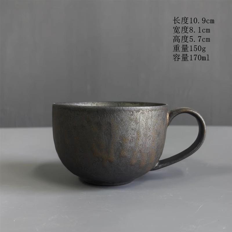 Ceramic Coffee Mug, Creative Retro Coarse Ceramic Rust Glaze, Milk Coffee Cup with Wooden Handle, Tea Set, Household Water Cup