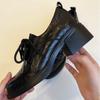 Soft leather version~ British retro soft leather round head lace-up loafers commuting thick heel small leather shoes women's single shoes