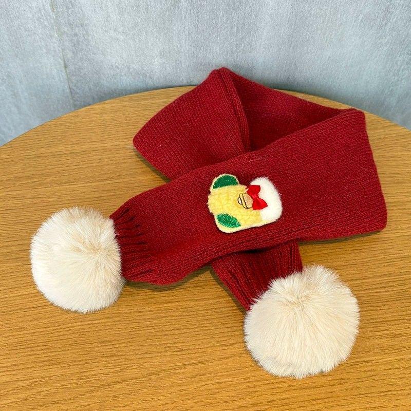 Children's Cute Red Knitted Christmas Scarf - Winter Warm Versatile Snood for Boys and Girls, Cold-Proof for Cycling