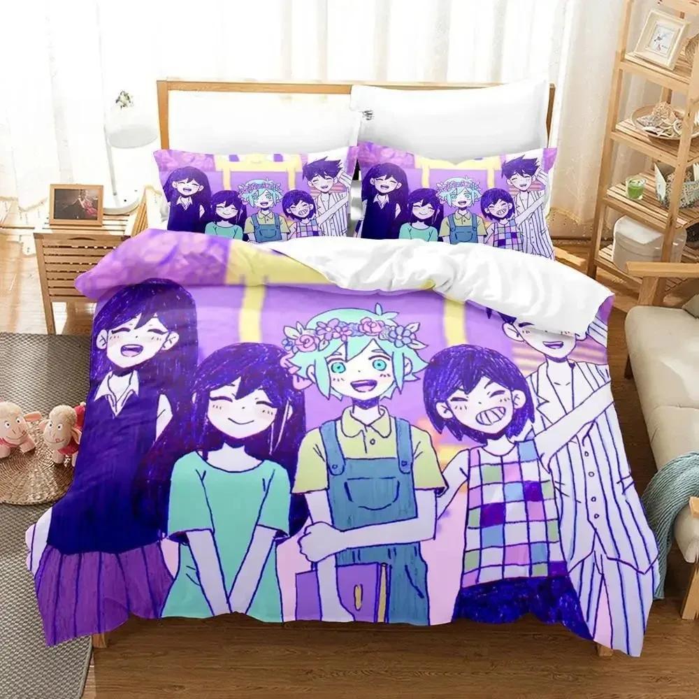 Přikrývka Kawaii Omori Povlečení Tištěná Sada Povlečení Na Postel Měkké Velikost Queen King Ložní Prádlo Domácí Anime Prostěradlo