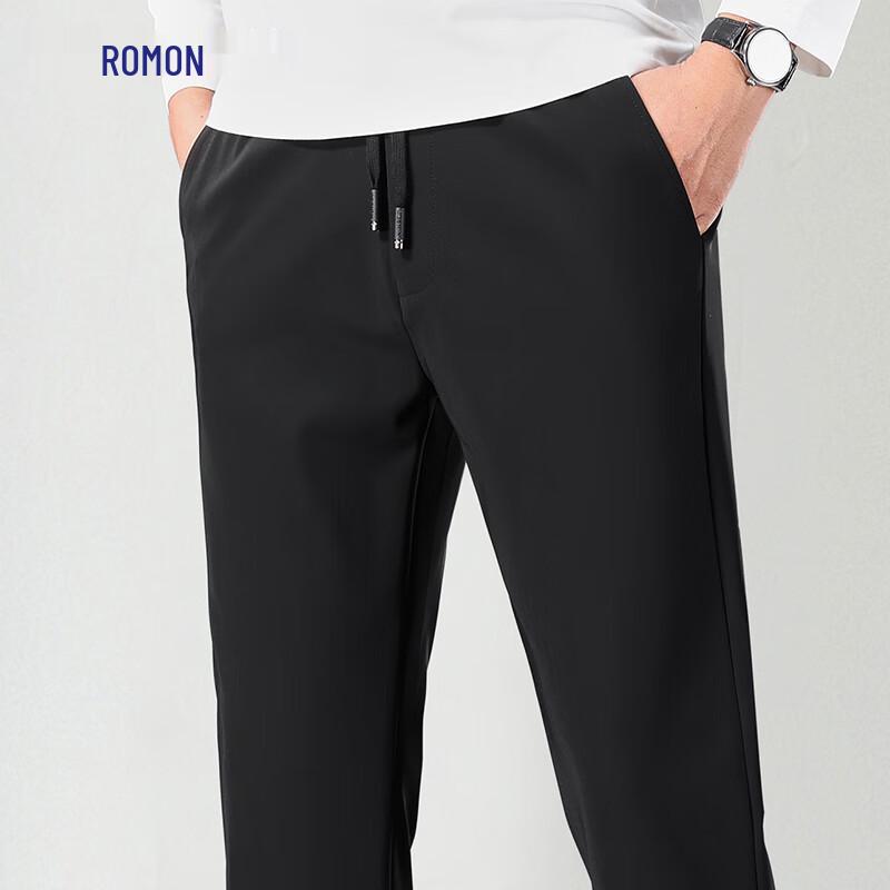 Lomon Men's Elastic Waist Anti-Wrinkle Straight-Leg Casual Pants