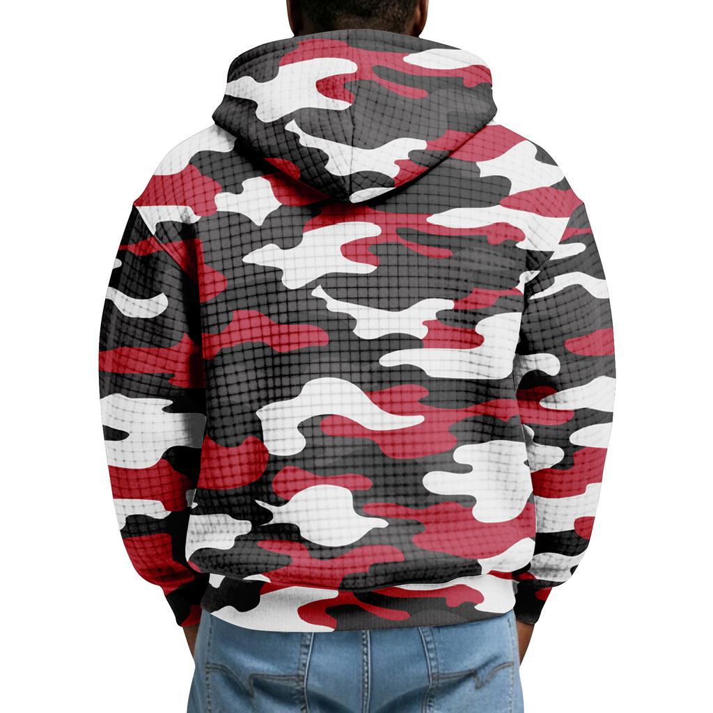 Men's Half-Zip Hooded Plaid Pullover Drawstring Print Casual Sports Sweatshirt