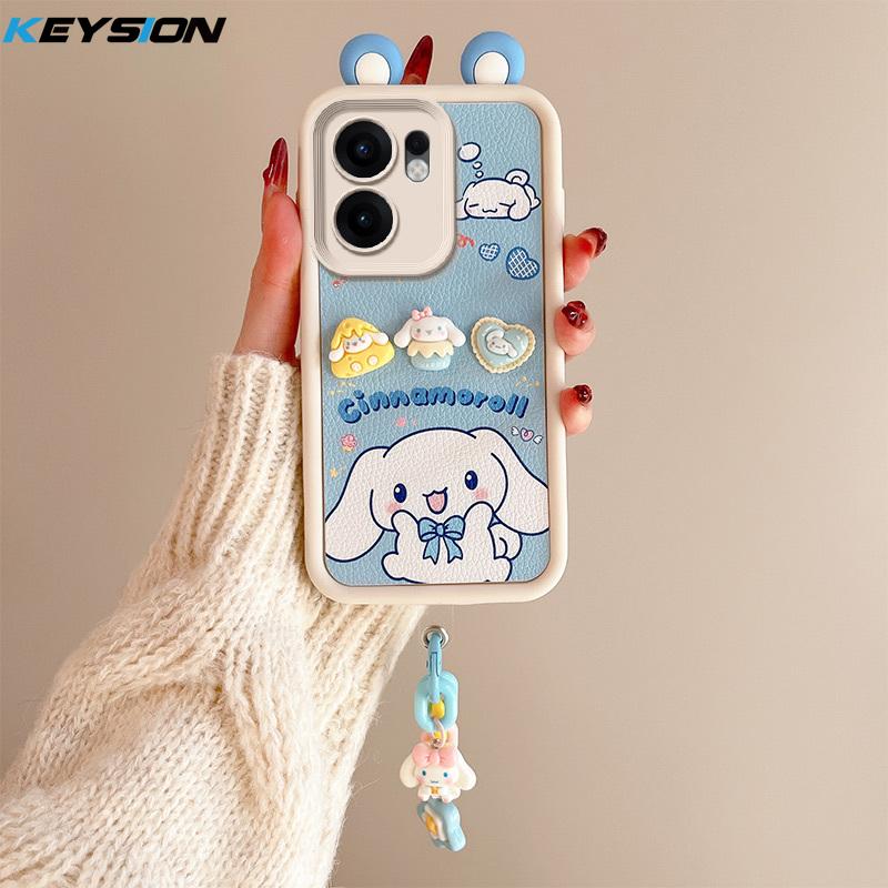 

KEYSION Милый 3D мультяшный чехол с ушками для OPPO Reno13 F 5G с браслетом, мягкий силиконовый противоударный чехол для телефона для OPPO Reno 13F 5G for OPPO Reno13 F 5G
