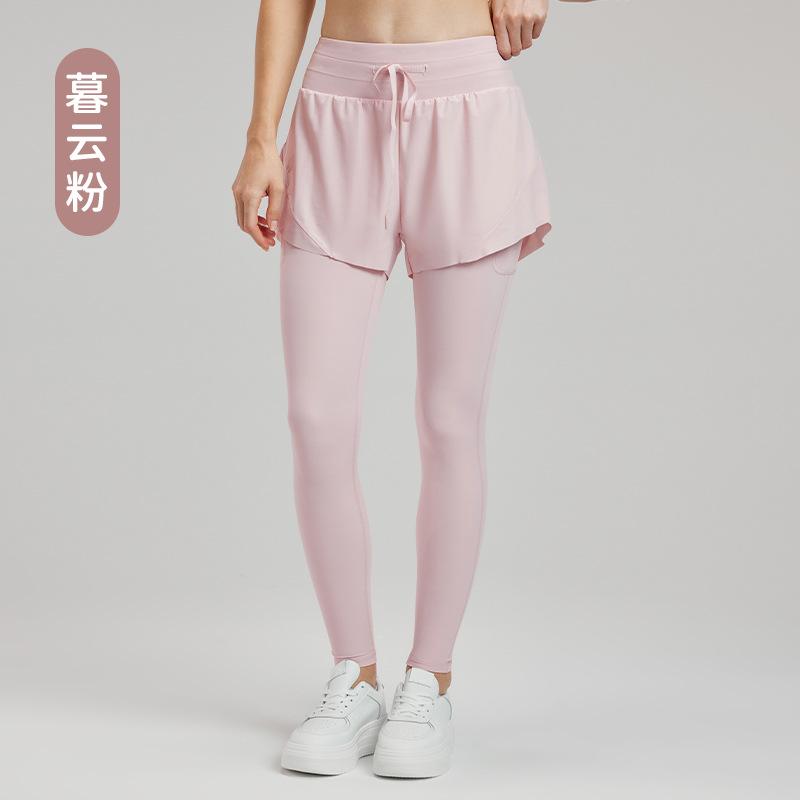 Kalhoty na jógu dvě v jednom proti světlu s vysokým pasem a stahovací šňůrkou, fitness kalhoty, ležérní všestranné běžecké rychleschnoucí přiléhavé tepláky