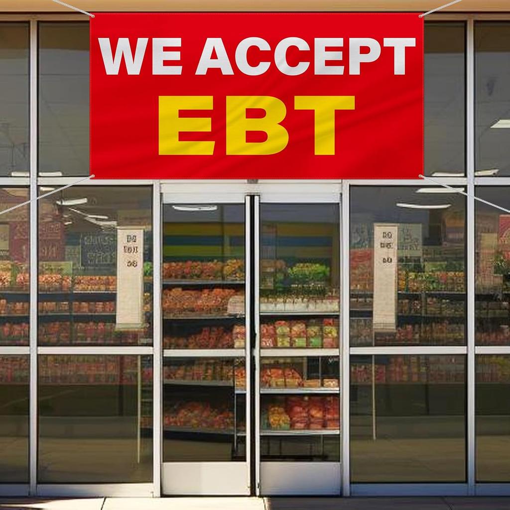 ASUNO 2 Pack 36 x 72 Inch We Accept EBT Banner with Grommets Weatherproof Advertising Polyester Reble Flag for Store Business Office Industrial Yard