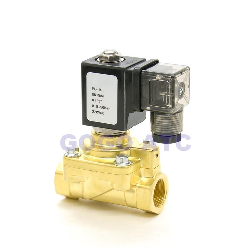 GOGO 50bar 2 Way High Pressure Brass Solenoid Valve For Air Argon Nitrogen 1/2" G3/4" N.C GPE-15/20 Blow Molding Machine Valve