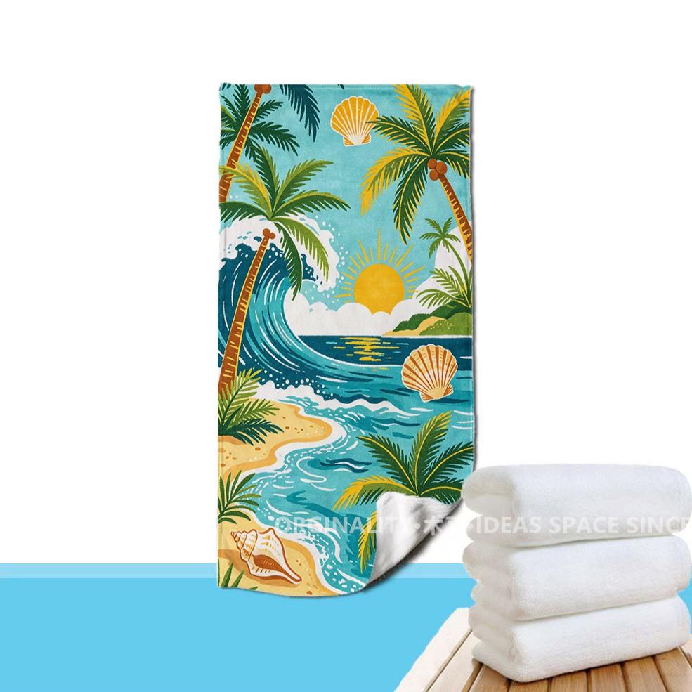 Tropical Palm Beach Sunset Towel Patterned Sunscreen And Windproof Suitable For Swimming Pool Camping Travel