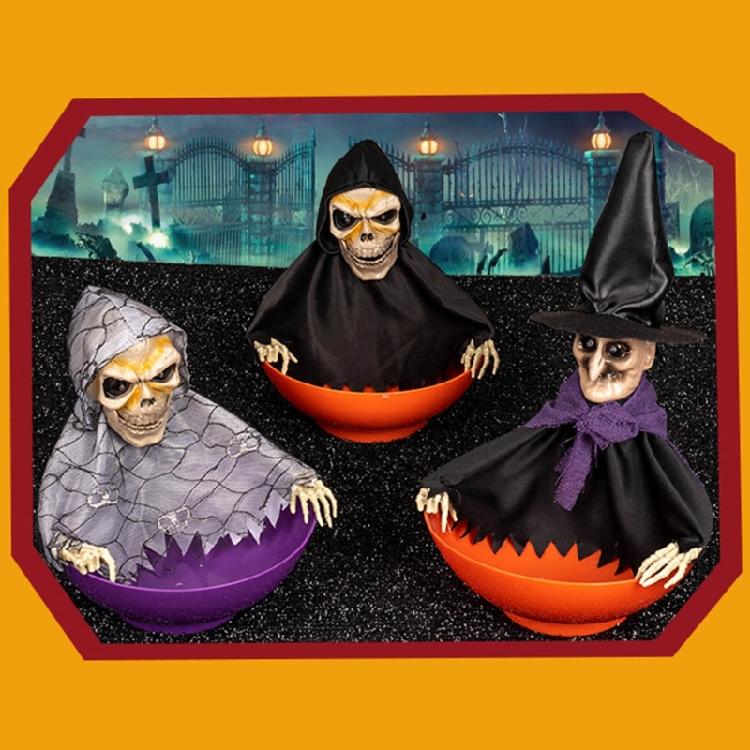 Spooky Motion Activated Skeleton Candy Holder with Light Up Red Eyes
