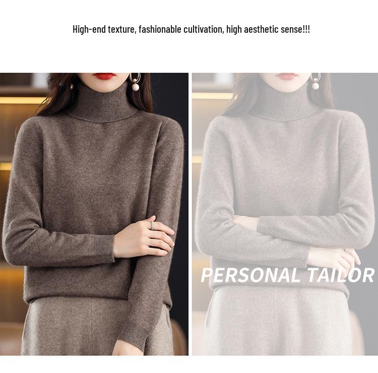 2026 AW Women's High Neck Plain Knit Cashmere Sweater Base Layer
