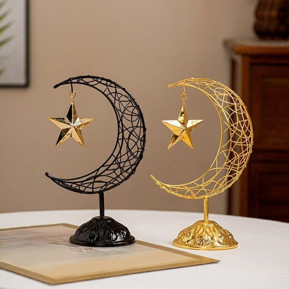 Iron Ramadan Display Figurine Hollow Design Festive Moon Decorations Living Room