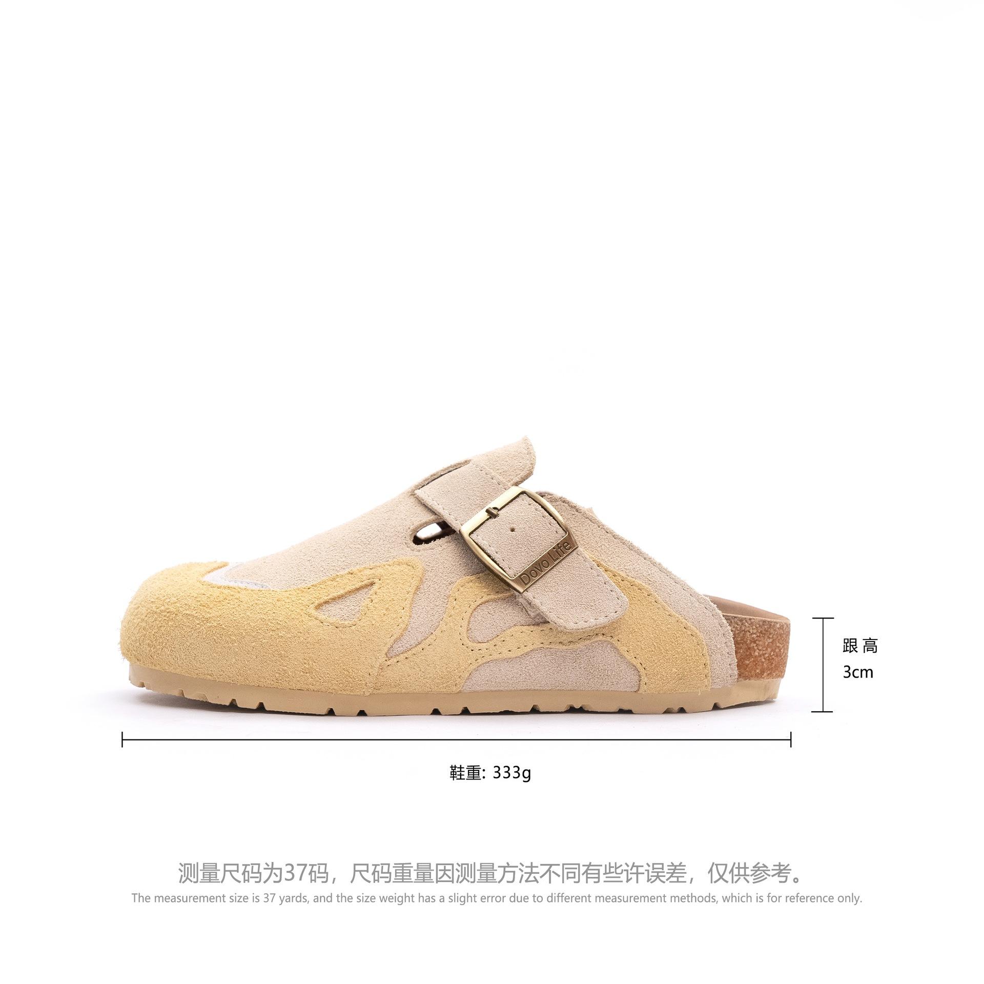 

Soft leather version~ Baotou wearing half slippers women s 2025 spring new cork Boken single shoes one foot lazy shoes 35