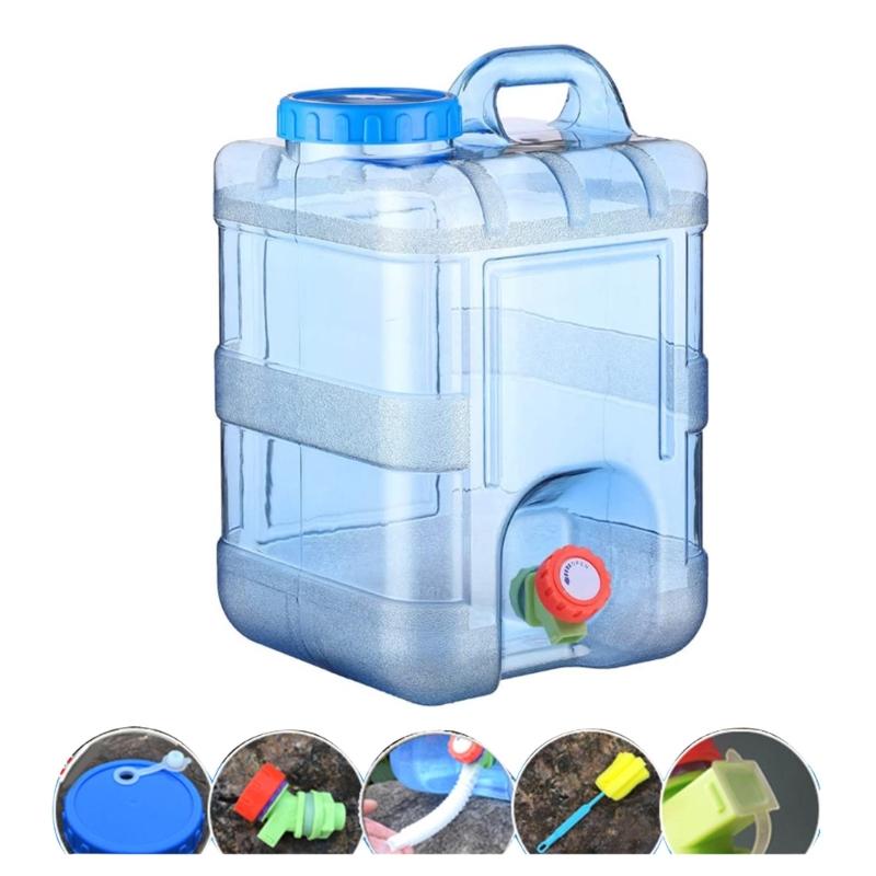5/8/10/12/15L Clear Plastic Water Container Tanks with Tap Outdoor Water Bucket Camping Water Carrier Portable Bucket