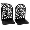 Compact Bookend 2PCS Metal Bookends, L-Shaped Reinforced Support Book Holder, with Non-Slip Large Capacity Holder Pads, Hollow Floral Design