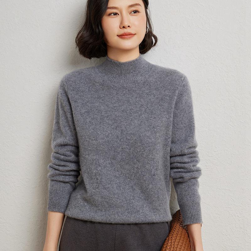 2024 Cashmere Women's Half-High Collar Slimming Pullover Wool Sweater, Long Sleeve, Autumn/Winter Collection