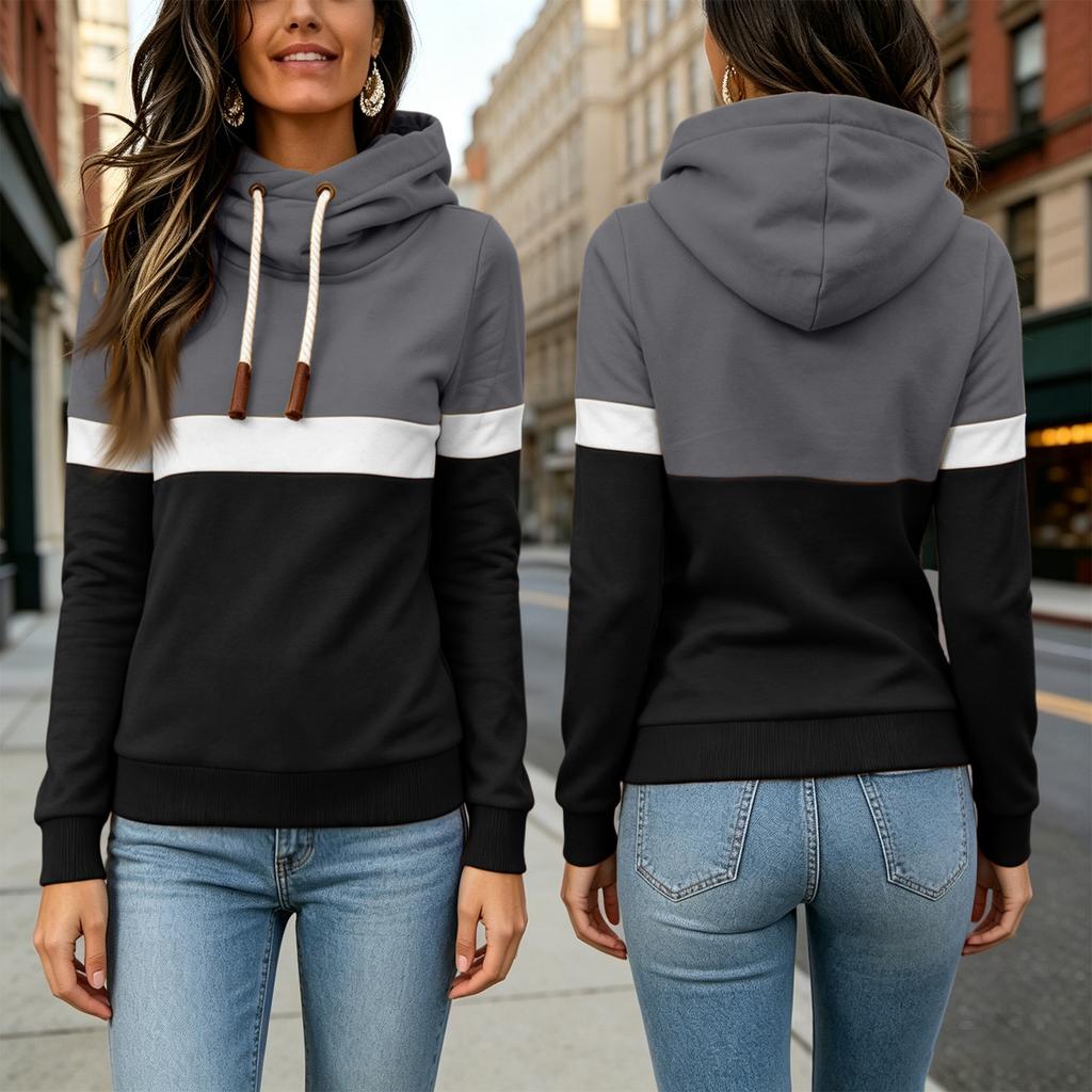 Fashionable Casual Loose Fit Pullover Hoodie with Color Block Design for Everyday Wear