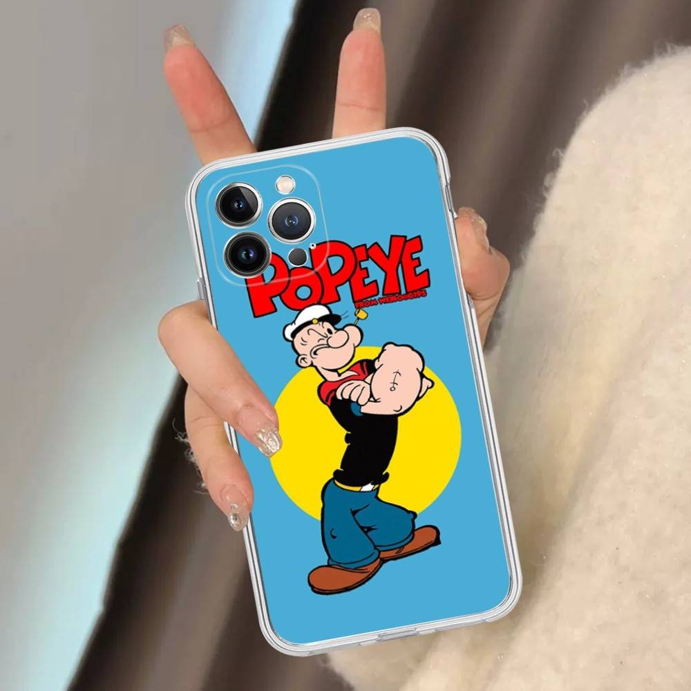Classic P-Popeye Comics Animation Phone Case For iPhone 17 16 15 14 13 11 12 Pro Max 16 Plus Transparent