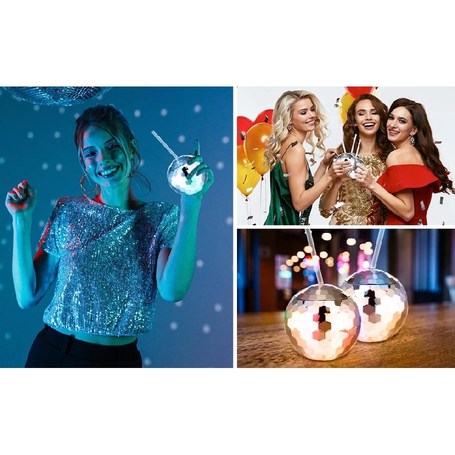 6-24PCS Disco Ball Cups Birthday Party Cups Beverage Cocktail Cup Wedding Bachelorette Party Favors Disco Party Decorations 18oz