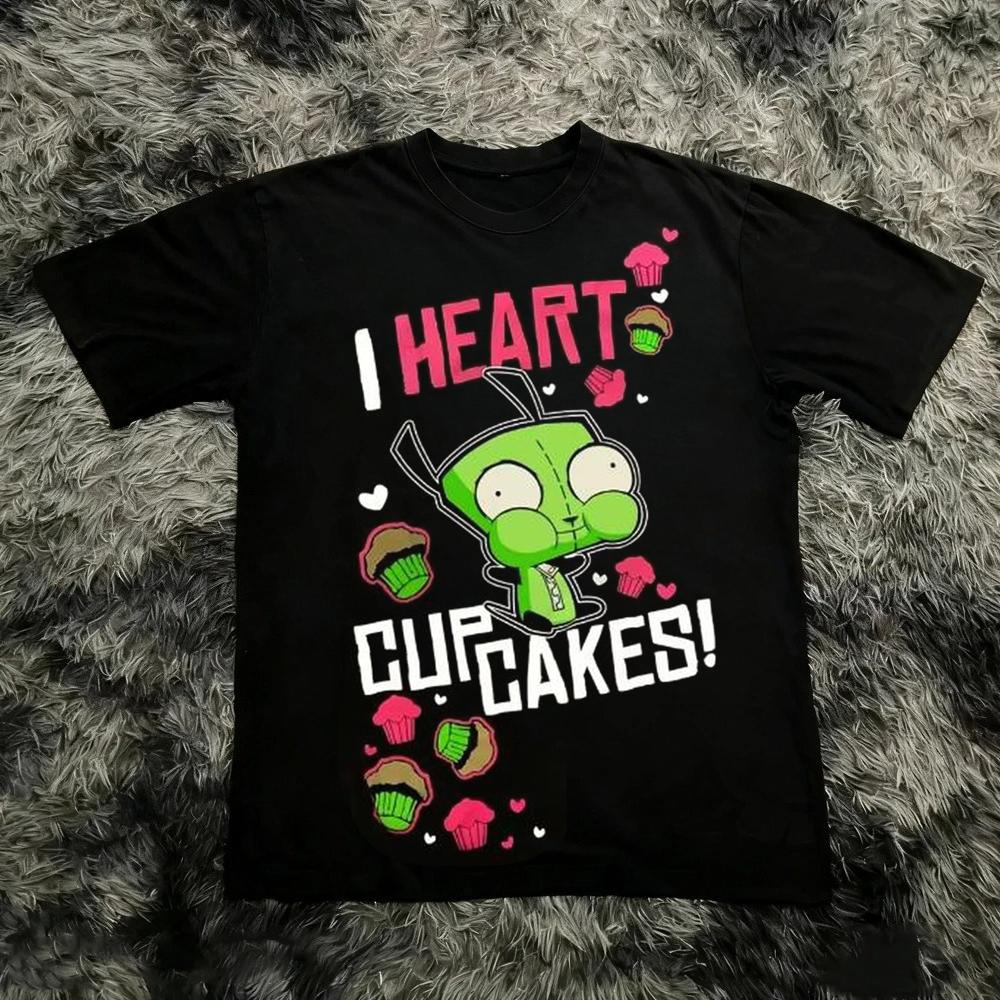 Vintage Invader Zim Cartoon Print Kurzarm T-Shirt Retro Unisex Grafik-T-Shirt 90er Jahre Nostalgie Sommer Streetwear Y2K T-Shirt Top
