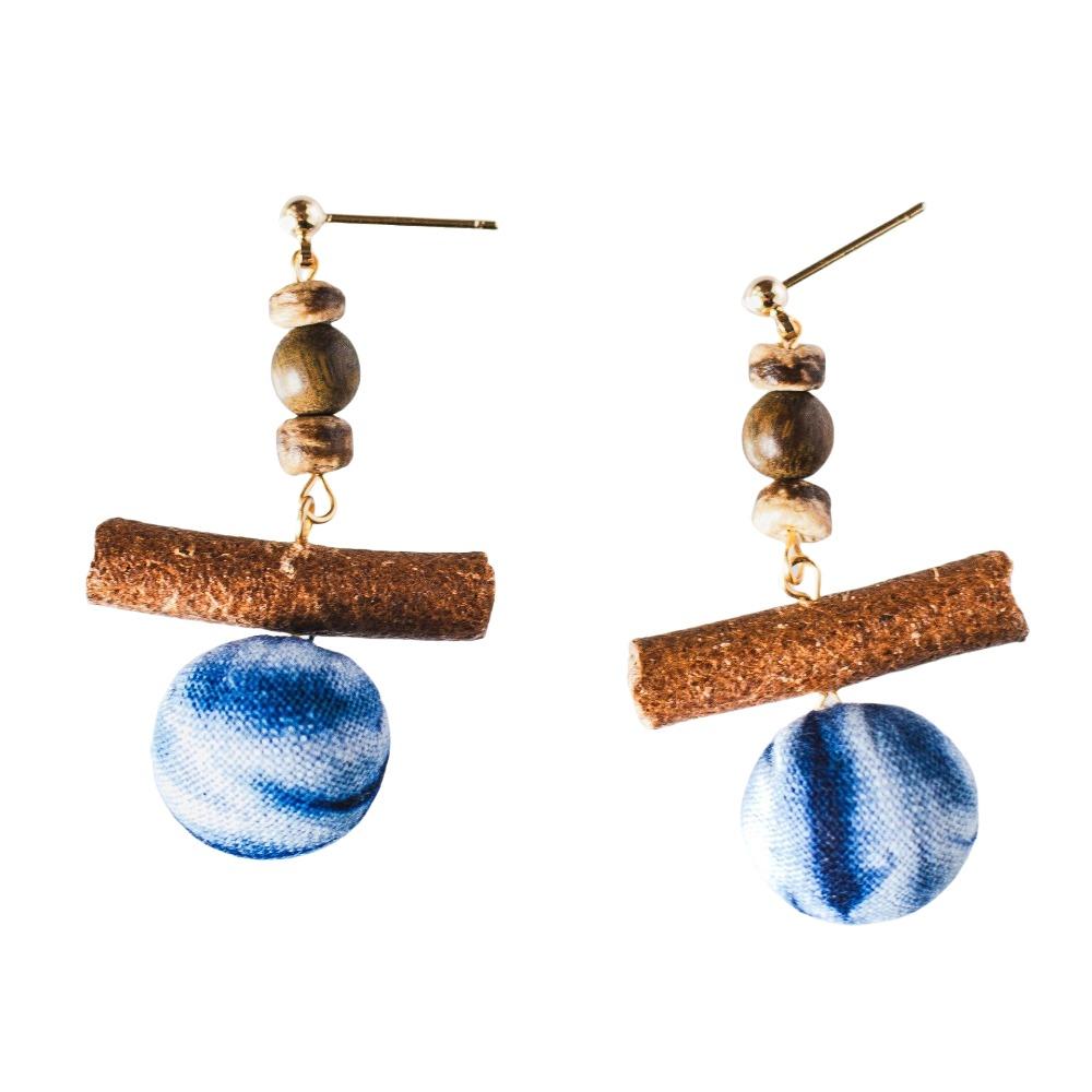 Chinese Wood Beads Earring Drop Ethnic Style Vintage Eardrop Ear Clip Tie-Dye Earrings  Travel