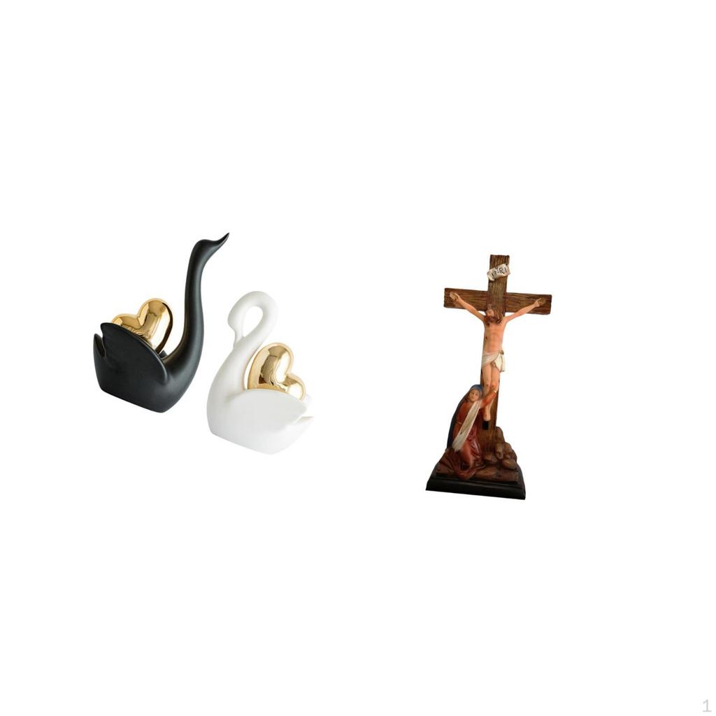 Elegant Swan And Sacred Jesus Sculpture Figurines for Tabletop Decoration Religious Catholic Art