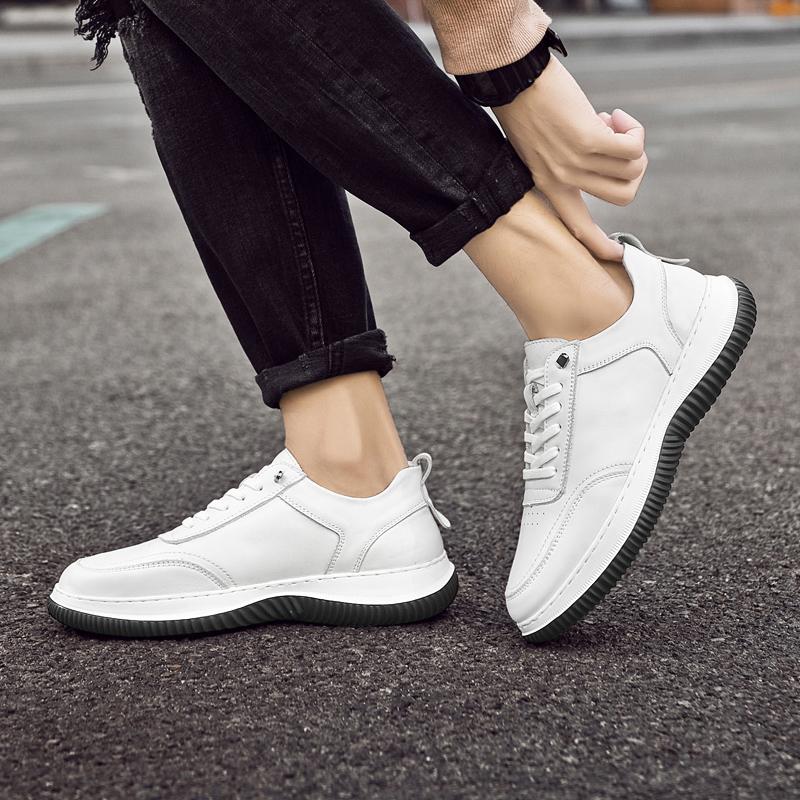 Fashion Genuine leather black and white casual shoes Comfortable Leisure Versatile style Lace up style Office driving stroll men's shoes