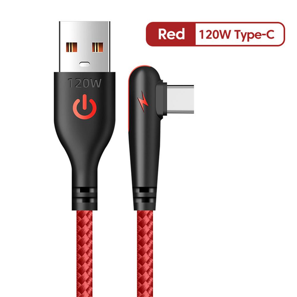 120W USB To Type C Weaving Data Cable Single Bend Braided Data Cable PD Fast Charging Cords 0.25m/1m/1.5m/2m Fast Charge Wires