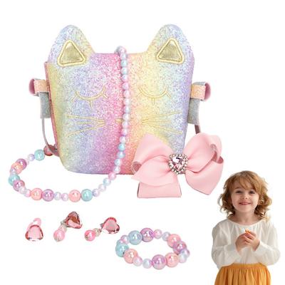 Kids Pretend Play Handbag Set Role Play Toy Necklace Bracelet Accessories Educational Present for Girls