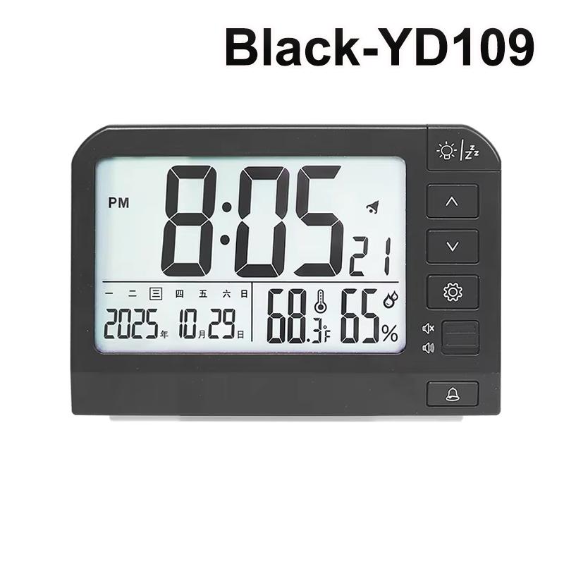 

Цифровой ЖК-будильник на батарейках, ТЕМП, Дата, Неделя, 12/24-часовой формат, Подсветка, Настольные часы, Функция ночного видения, Светодиодные часы для спальни чёрный