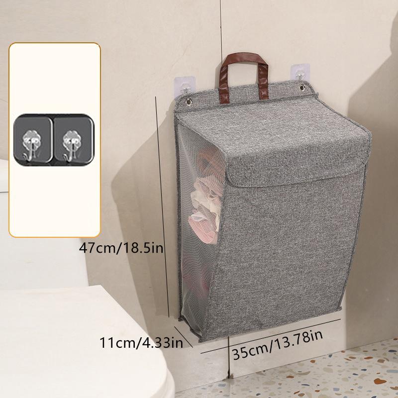 

Складная клейкая корзина для белья, многофункциональный настенный органайзер на крючках из сетки для стирки одежды без пробивания отверстий M серый