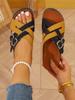 2025 Summer Women's Wedge Flip Flops: Cross Strap, Leather Buckle, Thick Sole, Color Block Sandals, Large Size