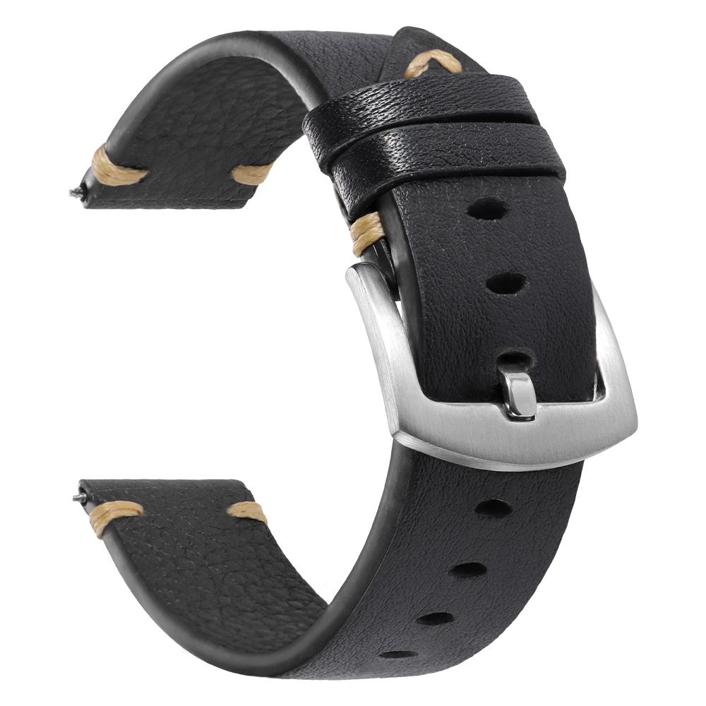 20MM 22MM Echtes Rindsleder Uhrenarmband Vintage Weich Erste Schicht Kalbsleder Uhrenarmband Herren Braun Schwarz Handgefertigte Naht Armbänder