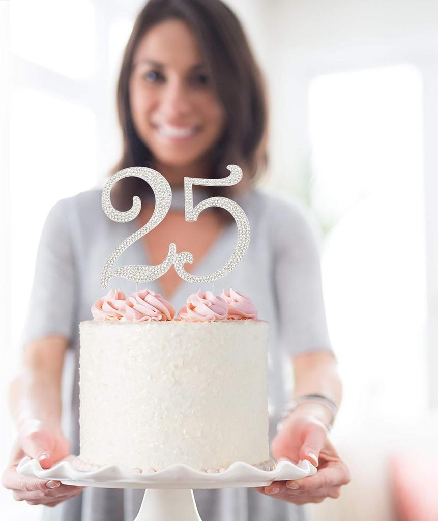 25 Cake Topper Glitzernde Kristall-Strasssteine Cake Topper Kuchen Dekoration für 25. Geburtstagsfeier oder oder 25. Hochzeitstag