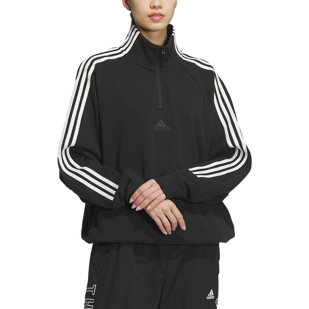 adidas FW24 Half-Zip Series Logo Pullover Loose Long Sleeve Sweatshirt Unisex Sweatshirt Black JI6633