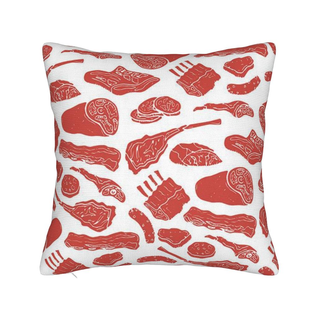 Funny Meat Pattern Beef Pillowcase Merch Printing Cushion Cover Throw Pillow Cover Seat Decor Square Multi-Size