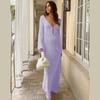 Beach Holiday Knit Cover Up Maxi Dress Female See Through V Neck Hollow Out Backless Dress Knitwear