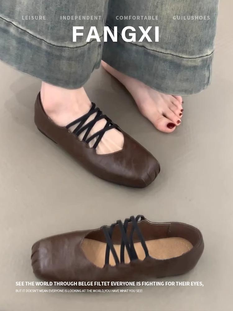 

Sheepskin version~ French square head cross strap Mary Jane shoes, children s spring and autumn flat-soled single shoes, shallow mouth soft-soled ball 40