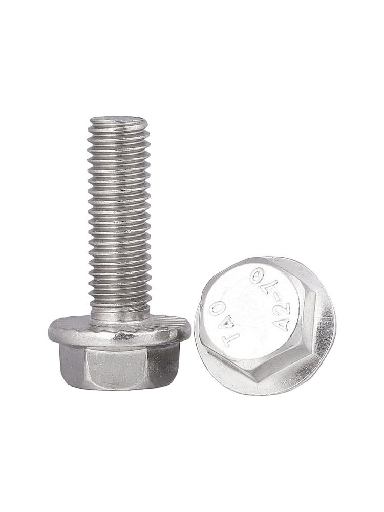 304 Stainless Steel Flange Hex Bolt with Anti-Slip Washer, Sizes M5-M12, Length 16-60mm