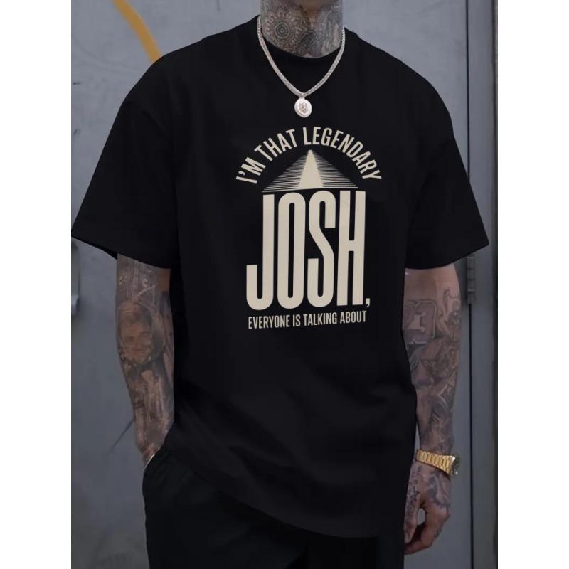 

European Size Men s Black Graphic T-Shirt with I m That Legendary Josh Print & Geometric Design - Short Sleeve Round Neck Casual Tee for Summer, 4XL чорний